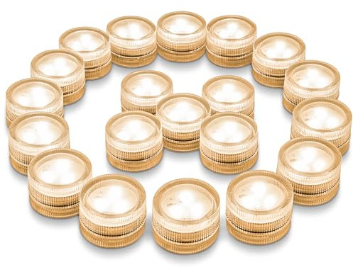 Submersible LED Lights, JT JUSTIME 20 Pack Waterproof Mini Tea Lights Candles Battery Operated for Vase, Bath, Hot Tub, Pond, Valentines Day Decor, Indoor Outdoor Party Table Centerpieces (Warm White)