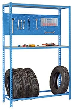 Simon Rack Simonauto Reifenregal, Reifenregal, inklusive Werkzeugtafel mit Zubehör, 2000 x 1000 x 400 mm, Regal für 4 Reifen, Blau/Galva