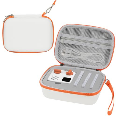 MoKo Travel Case Compatible with Yoto Mini Kids Audio & Music Player, Hard Protective Storage Holder Case for Children's Speaker & Audiobook Cards, Portable Carrying Organizer Bag, Beige&Orange