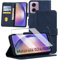Funda Tapa Libro Movil Carcasa PU Cuero con Cristal Templado Protectora Capa Para Motorola Moto G24/G04 Fundas Carcasa [Ranura Tarjeta][Función Soporte] Funda de Móvil cristal antirotura Navy