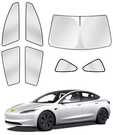 Canvcle Parasol para Tesla Model 3 2016-2024, Accesorios para Parabrisas, Parasol Lateral y Trasero, protección de privacidad, Mantiene el vehículo Fresco, 7 Unidades