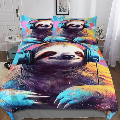 PAZZK Faultier Bettwäsche & Kissenbezug - Bettbezüge Aus Atmungsaktivem Mikrofaser, Superweiches Bettbezug Set 2teilig, Angenehme Bettdeckenbezug Single (135x200cm)