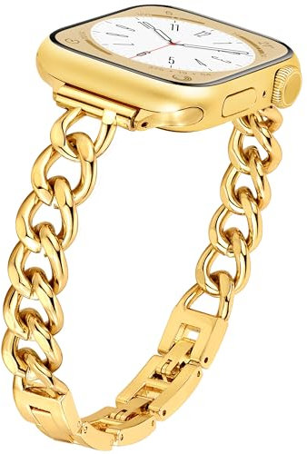 Ocaer Compatible with Apple Watch Straps 42mm 41mm 40mm 38mm, Stylish Metal Chain Link iWatch Strap for iWatch Series 10 9 8 7 6 5 4 3 2 1 SE, Slim Jewelry Apple Watch Bracelet for Women(Gold)