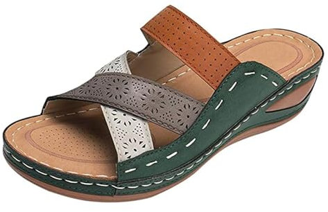 Damen Offene Zehen Plattformen Hausschuhe orthopädische Sandalen Fußgewölbeunterstützung Sommer Strand rutschfest Gummi Sohle Geeignet sind Täglichen Gebrauch,Grün,36
