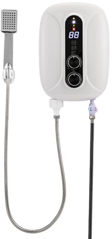 Durchlauferhitzer, 5.5kW Durchlauferhitzer Dusche, 220V Warmwasserspeicher mit Handdusche, Elektrische Klein Durchlauferhitzer mit LED Temperaturanzeige, Temperatur Regelbar 30-55℃