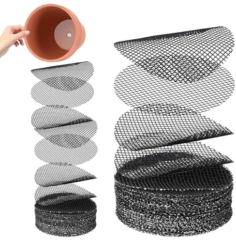 Guegine 100Pcs Flower Pot Drainage Mesh, Round Mesh for Plant Pots, Drainage for Plant Pots Bottom Grid Pad, Plant Pot Liner for Preventing Soil Erosion and Drainage (2 Inches,4 Inches)