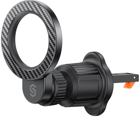 SYNCWIRE pour Support Voiture MagSafe, [Ventilation en Anneau] Support Téléphone Magnétique à Rotation 360 Degrés, Compatible avec iPhone 17 16 15 Pro Max 14 13 12, Samsung, Style en Fibre de Carbone