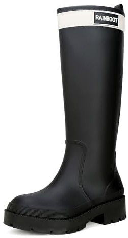 Yenxapei Gummistiefel Damen, Hoch Regenstiefel Langschaft Boots Wasserdicht Rutschfest Gummischuhe, Halbhoch Gummistiefeletten Bequem Langlebig Stiefel, Schwarz, 37