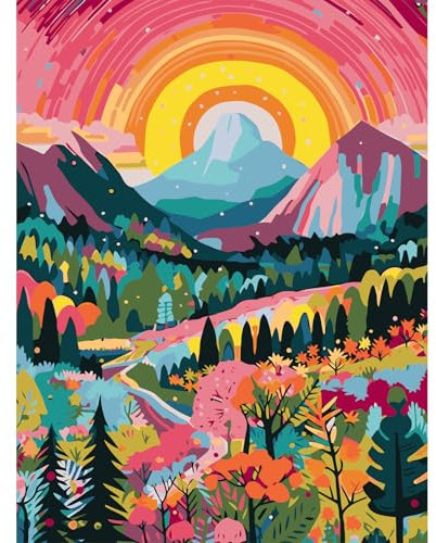 feelive Paysage Peinture par Numéro pour Adulte, DIY Kit de Peinture à l'huile sur Toile Bricolage pour Enfant Débutants Avec Pinceau Pigment Acrylique 30x40cm