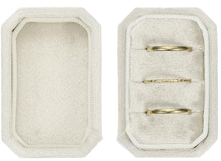 PATIKIL Samt Ringbox 3 Slots, Oktagonaler 3 Ringe Träger Halter Beige | Handgefertigter Vintage Ringe Display Organizer für Schmuckaufbewahrung, Antrag, Verlobung, Hochzeitszeremonie