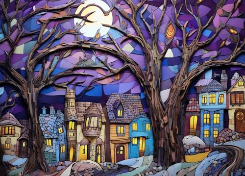 Bullglesup Puzzle für Erwachsene 1000 Teile, Fairy Town mit Poster, Teile Passen Perfekt Ineinander Buchstaben Auf der Rückseite Kein Staub, Geschenk für Ältere Senioren (70 x 50cm)