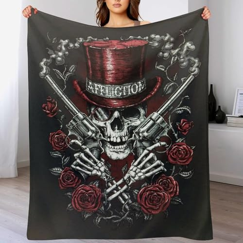 GGJJTT Gothic Totenkopf Decke, Digitaldruck Kuscheldecke, Flannel Decke, Weich Wohndecke, Sofadecke Decken Für Kinder Jungen Erwachsene 130×150cm
