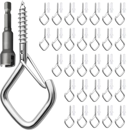 Gucass 30 Stück Silber Haken zum Schrauben, Schraubhaken Edelstahl mit Sicherung, Hakenschrauben Einschraubhaken zum Aufhängen Topfplanzen Lichterketten Windspielen und Vogelhäuser