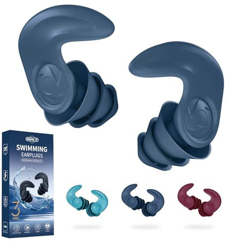 Swimming Ear Plugs for Adults – 3 Pairs Reusable Waterproof Silicone Earplugs, Soft & Comfortable Swim Ear Protection for Surfing, Diving, Pool, Showering & Water Sports