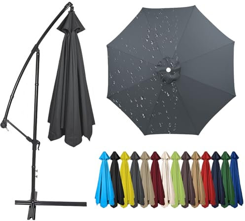 Auvent De Remplacement pour Parasol 4,0/3,5/3,0/2,8/2,7/2,5/2,3/2,0 Mètres 6/8 Baleines, Toile De Parasol Remplacement Pour Parasol de Marché, Jardin, Terrasse (Gris,3.0m / 8 Ribs)