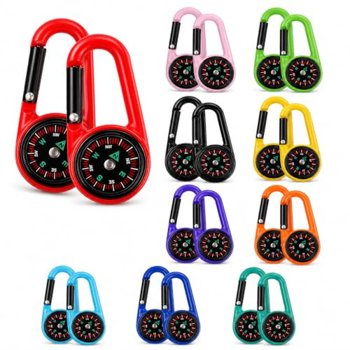 Alriedy Kompass Kinder, 20 Stück, Mini Schlüsselanhänger mit Karabiner | Nautischer Kompass Anhänger, Outdoor für Kinder, Schlüsselhalter Reißverschluss Fixer, Für Wandern, Geschenke