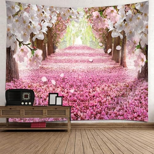 Wycian Tuch Wand Wandtuch Baum Rosa Braun Kirschblüten-Bäume-Muster Mikrofaser 150X150cm (Breite x Höhe)