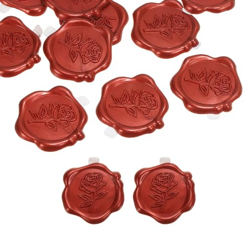 PATIKIL 12 Stück Wachs Siegel Aufkleber Rosen Aufkleber Hochzeitskarte Rot | Geprägte Selbstklebende, Für Briefumschlag, Geburtstagsparty, Geschenkpapier