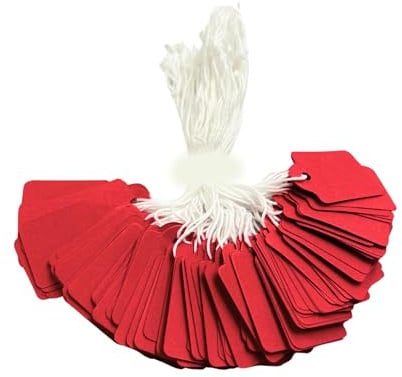 Pack of 100 Large Red Strung Tags Price Tickets 36 x 53mm