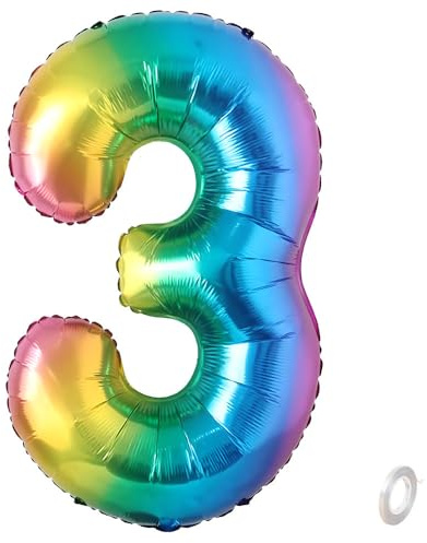 Balorise 40 Zoll Aluminium Luftballon Regenbogen Zahl 3, Helium Unterstützt, Ballon Nummer 0-9, 10-100 (101cm), große Folienballons Dekoration für Geburtstagsfeier, Hochzeit, Jubiläum