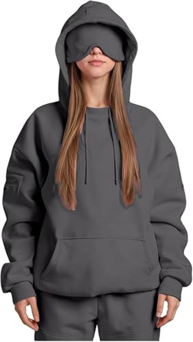 Generisch Airplane Mode Travel Hoodie with Eye Mask, Travel Hoodie with Secret Pockets Womens, Sweatshirt Pullover for Flying Sleeping, Wearable Blanket Hoodies for Men Women Sleep