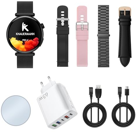 Knauermann PRO 4 MINI (2026) Rund Schwarz - EKG Gesundheitsuhr Blutdruck, Puls und Blutsauerstoff Messung, Schlafanalyse, Telefonie, IP67, Premium Paket