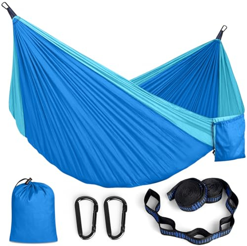 Camping Hammock,295 * 140cm Hammocks,Portable Hammock with Straps,770Lb Load Capacity, Quick Drying Parachute Nylon Outdoor Hammock,for Travel Hiking Garden Indoor (Blue)