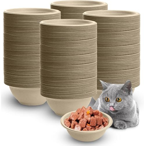 100 Pack Disposable Pet Bowls, Thickened Paper Feeding Bowls for Kittens, Puppies, Wet and Dry Food, 220ml, Pet Disposable Bowls for Feeding