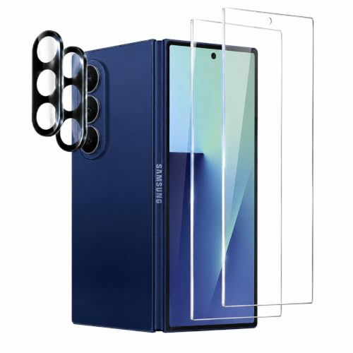 JavoYion 2+2 Pack Front Tempered Glass for Z Fold 7 Screen Protector + Camera Lens Protector, Case Friendly, Bare Hand Installation, Face ID Compatible, Scratch Resistant for Fold 7
