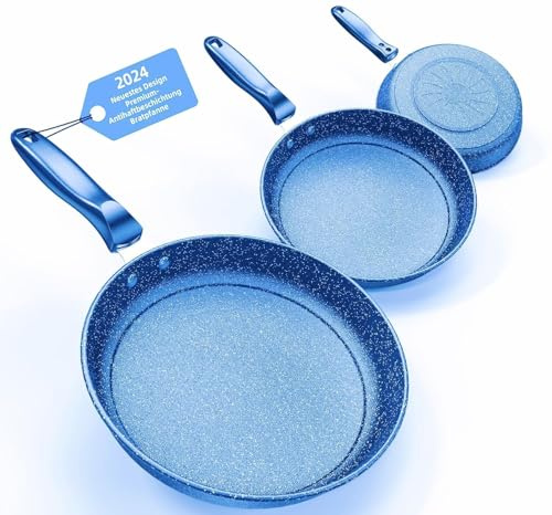 Kiseely Pfannenset 3-teilig, 26cm+28cm+30cm Bratpfanne 3-teiliges Set zum Kochen, professionelle Bratpfannen mit Antihaftbeschichtung und kühl bleibendem Griff, PFAS-frei, spülmaschinenfest (GH1)