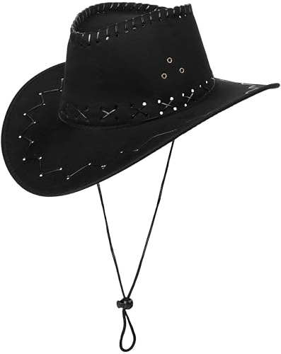 SCIPPIS Westernhut Clint – Cowboyhut für Karneval, Fasching & Mottoparty mit Kinnriemen – Einheitsgröße – Schwarz/Braun/Rot/Pink