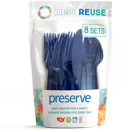 Preserve 11100 On The Go Cutlery Set: 8 Forks, 8 Knives, 8 Spoons Kitchen Supplies, Plastic, Midnight Blue