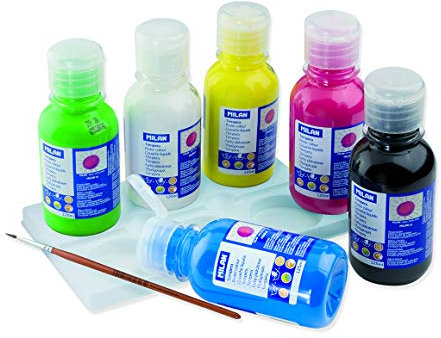 MILAN® Caja 6 botellas de témpera de colores 125 ml con pincel