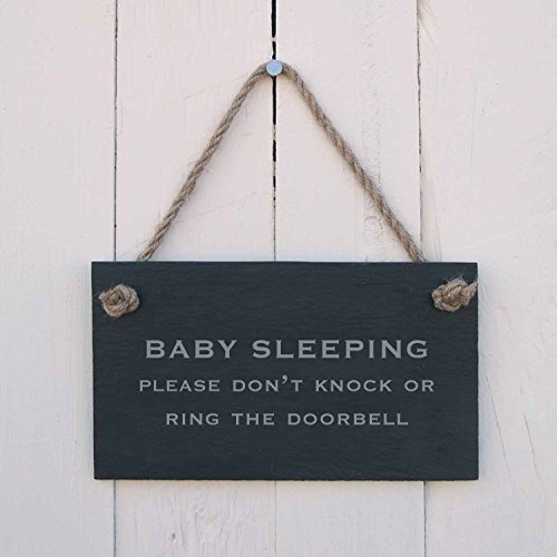 'Baby sleeping Please don't knock or ring the doorbell' Slate Hanging Sign