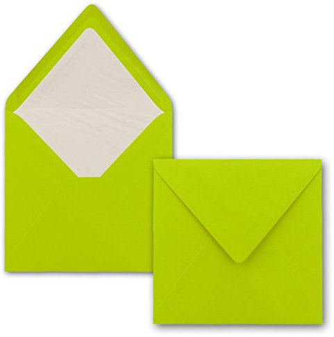 50x Briefumschläge Quadratisch 16 x 16 cm Hellgrün (Grün) - Umschläge mit weißem Seidenfutter - Kuverts ohne Fenster & mit Nassklebung - Für Einladungskarten zu Hochzeit und Geburtstag