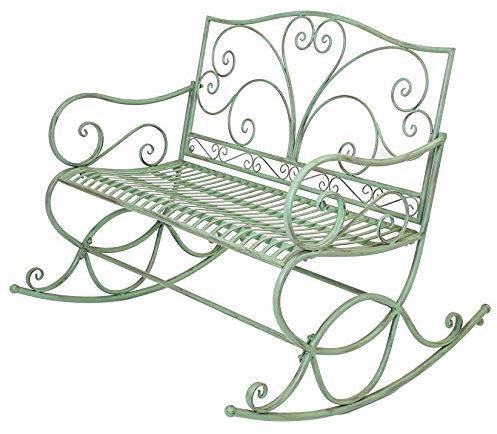 Dekoleidenschaft Schaukelbank aus Metall, grün im Antik Look mit Rost-Optik, Sitzbank, 2-sitzer Gartenbank wetterfest, Gartenschaukel, Metallbank für Balkon, Garten & Terrasse, Gartensitzbank