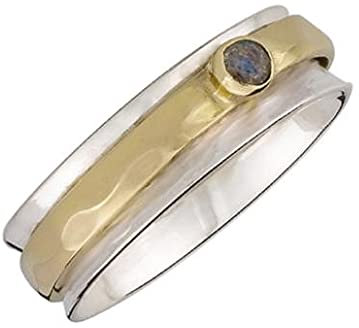 Energy Stone LEHRER-RING Meditations Drehring aus Sterlingsilber mit Einzel-Labradorit in gewölbter Form (Style UK70)