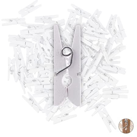 Relaxdays Mini Mollette in Legno in Set da 100, Vintage, Decorative, per Bricolage e Fai da Te, Bianche