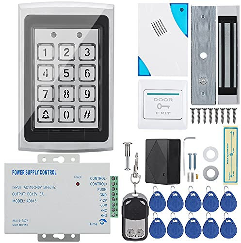 RFID Door Access Control System Kit, Access Control Card Password Door Security System Kit Single Door Magnetic Lock IP/TCP RFID Door Entry keypad with EXIT Button for Home Security System