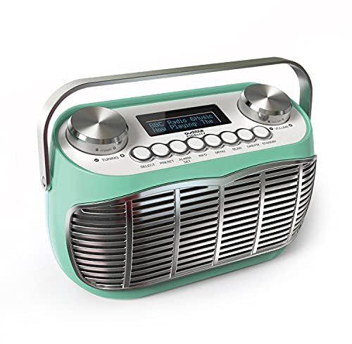 Audible Fidelity DAB Radio Alarm Clock Bedside Mains Powered Or Battery DAB/DAB+/FM Retro Radio With LCD Display Clock Radio (Green)