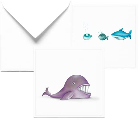 Glückwunschkarte zur Geburtstag - 2 Set Grußkarten - Karte mit Fische - Meerestiere Karten - Kunst direkt von der Künstlerin