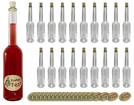 20 x 100ml leere Glasflaschen zum befüllen inkl. Etiketten Frohes Fest, Likörflaschen, Weihnachtsflaschen