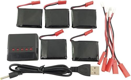 ZYGY 5PCS 3.7V 650mAh Batterie au Lithium & 1PCS 5en1 Chargeur & 1PCS USB Câble pour X8TW X8T Q1012 Q9 RC Drone Pièce de Rechange Quadcopter Pliable