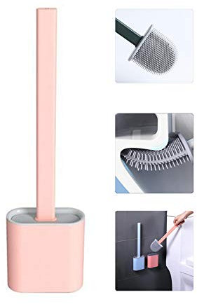 Shamdon Home Collection Brosse WC plate en silicone avec support, ensemble brosse WC en silicone flexible et support pour salle de bain