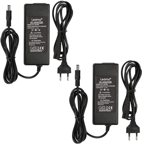 ledmo 2 Stücke 12V 5A Netzteil Adapter, AC 100-240V bis DC 12 Volt 5 Amp 60W Stromversorgung für LED Lichtstreifen Monitore Fernseher DVD TVs Verstärker Kamerasystem- Euro Stecker 5,5 * 2,5/2,1mm