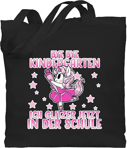 Baumwolltasche - Schulanfang & Einschulung Geschenk Turnbeutel - Bye Bye Kindergarten - ich glitzer jetzt der Schule weiß/fuchsia - Unisize - Schwarz - schultasche jungen dino schulanfänger tasche