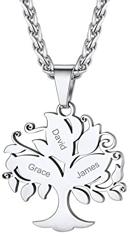 GoldChic Collana Con Nome Personalizzato Ciondolo Albero della Vita Collana Personalizzata con 3 Nomi Collana Donna Acciaio Inossidabile Collana Famiglia Acciaio Regalo per Famgia Amica Mamma