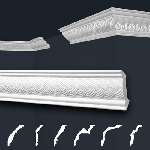 Marbet Deckenleisten weiß Sparpaket aus Styropor EPS - Stuckleisten gemustert, im traditionellen Design - (2 Meter B-09) Zierleiste Eckleiste Eckprofile Stuck