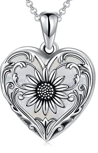 SOULMEET Weißgold Plattiert Sterling Sonnenblume Herz Medaillon Halskette Hält Bild Fotos Anhänger Halskette für Frauen Mädchen