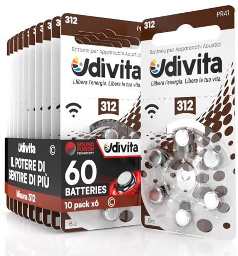 60 Batterie Per Apparecchi Acustici Udivita Tipo Pile 312